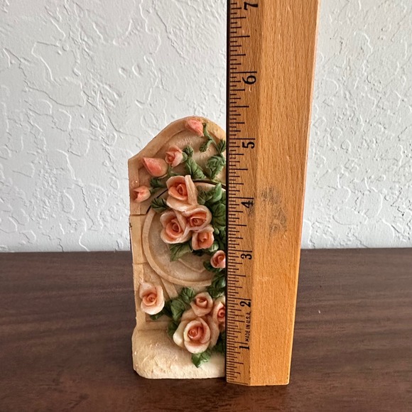 Vintage Miniature Mirror Floral Roses Garden Pink Plaster Cottagecore - Picture 7 of 8